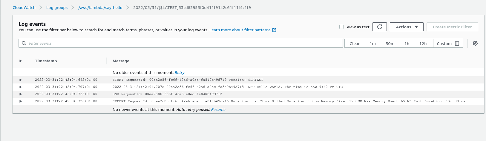 Persistent logs in Cloudwatch