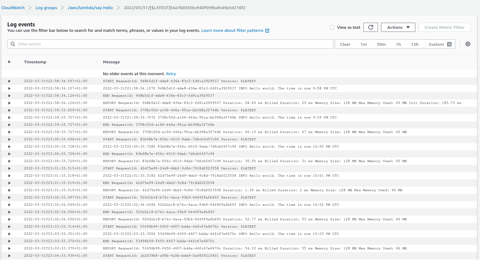 Persistent logs in Cloudwatch